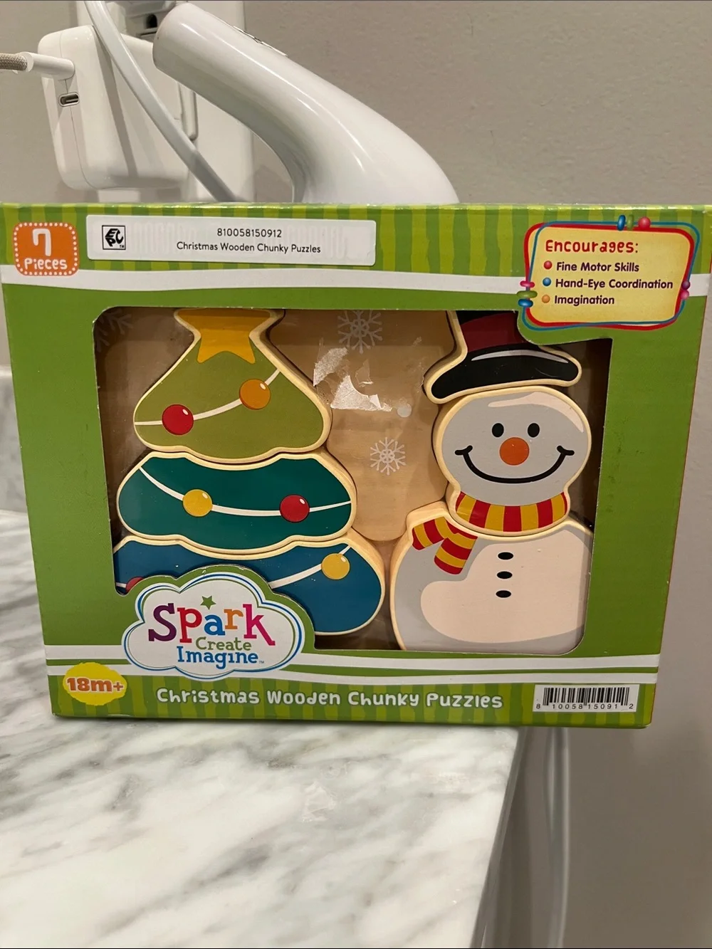 Spark Create Imagine Christmas Wooden Chunky Puzzles - Green/Blue Snowman & Tree